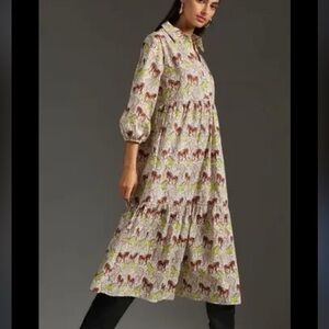 Maeve x Anthropologie Bettina Tiered Horse Print Dress - Large Petite